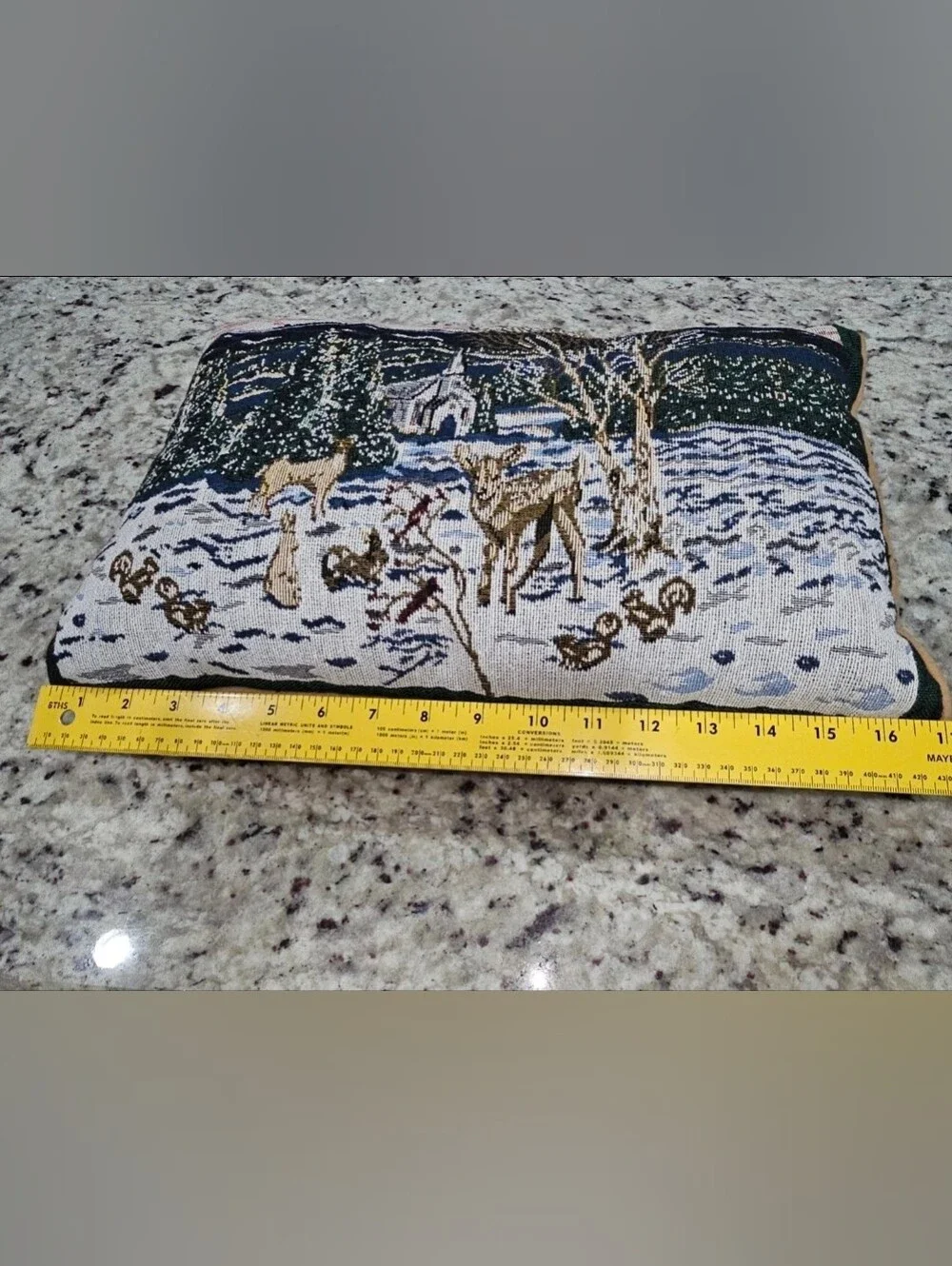 Winter Scene Tapestry Pillow Set of 2 Christmas Deer Church Cardinals Landscape